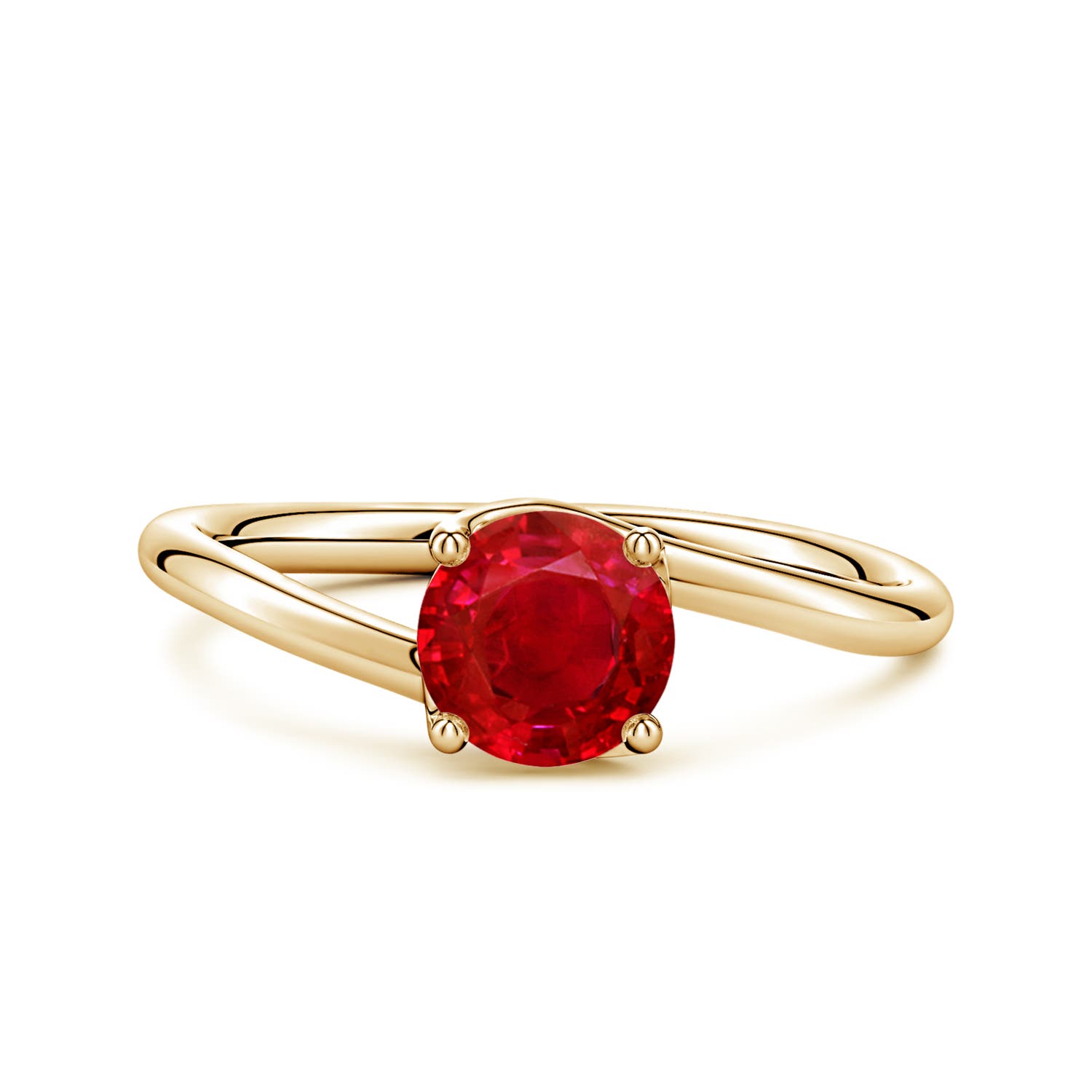 6mm AAA Entwined Vine Round Ruby Solitaire Engagement Ring in Yellow Gold