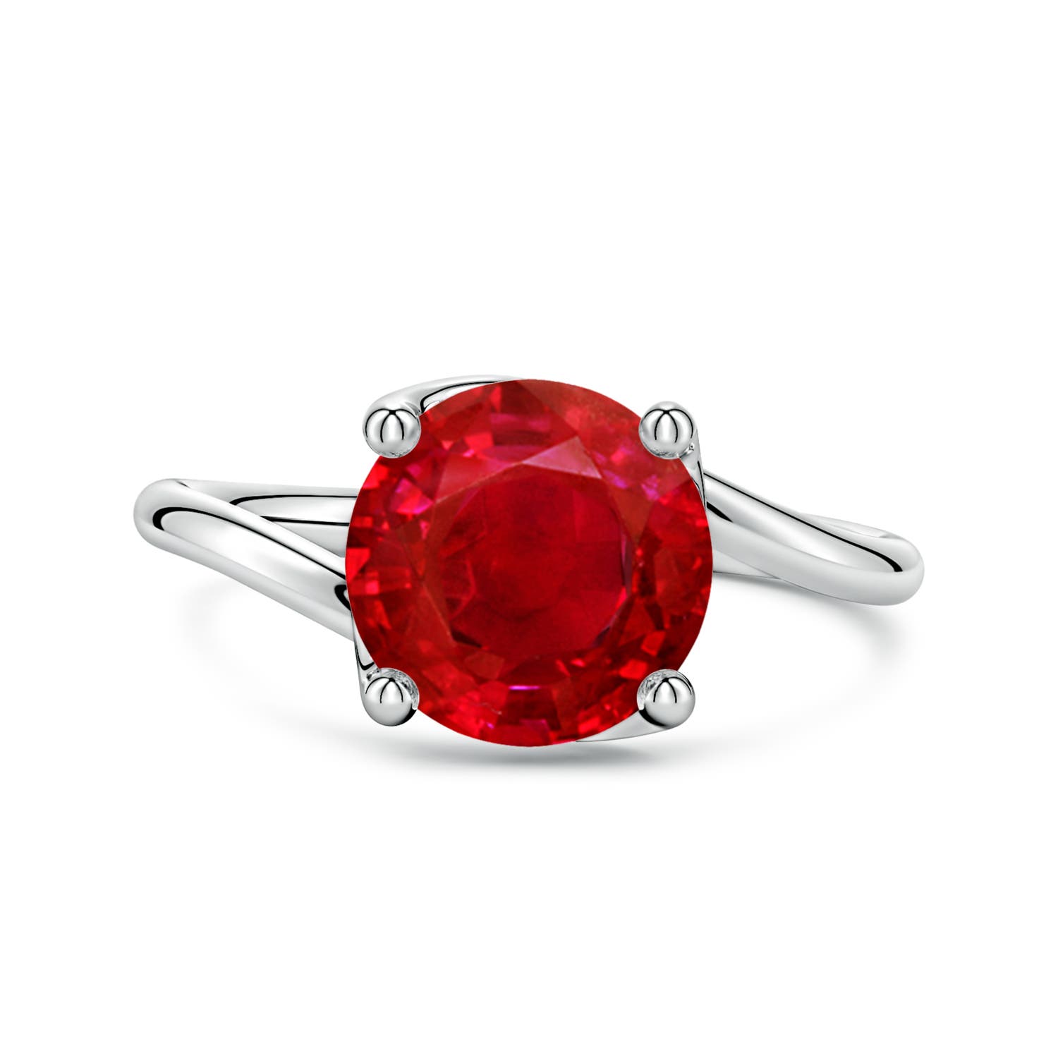 9mm AAA Entwined Vine Round Ruby Solitaire Engagement Ring in White Gold