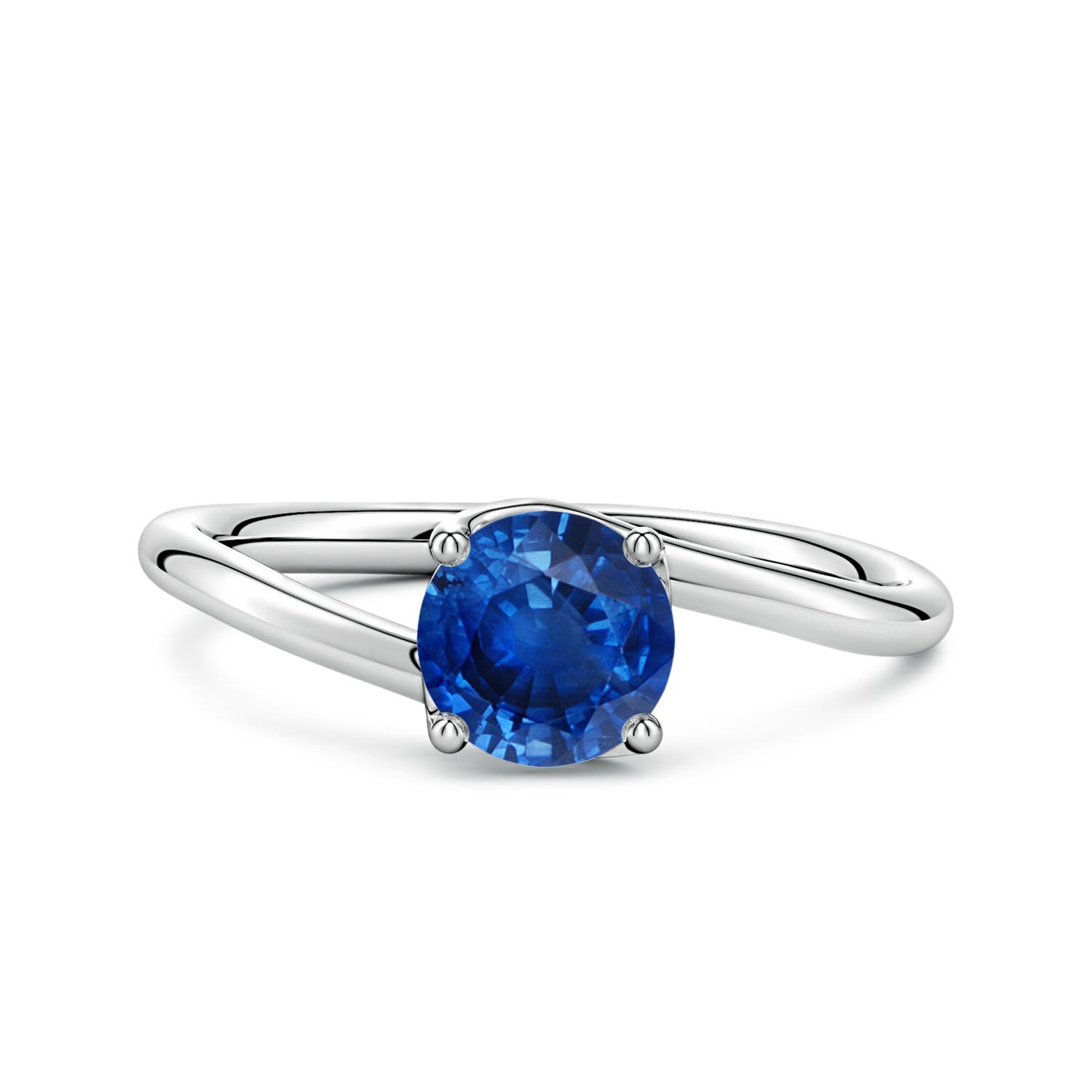 6mm AAA Entwined Vine Round Blue Sapphire Solitaire Engagement Ring in White Gold