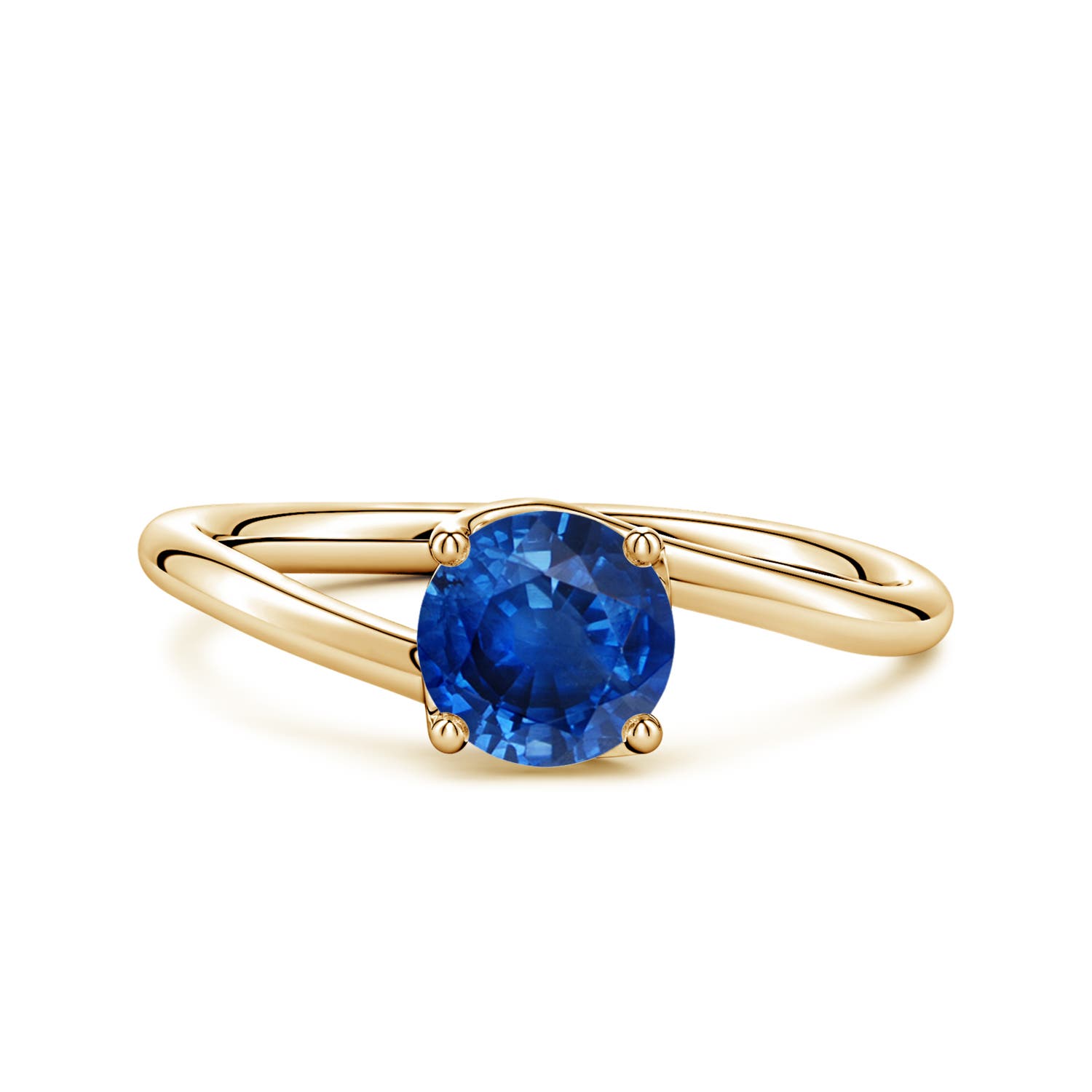 6mm AAA Entwined Vine Round Blue Sapphire Solitaire Engagement Ring in Yellow Gold