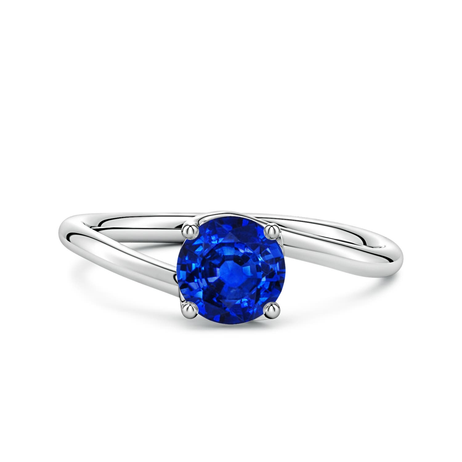 6mm AAAA Entwined Vine Round Blue Sapphire Solitaire Engagement Ring in White Gold