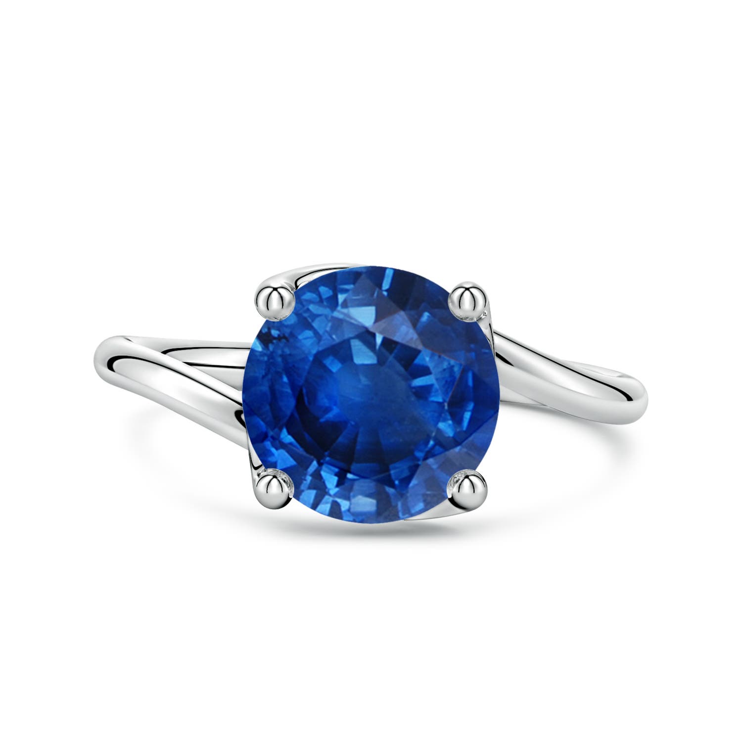 9mm AAA Entwined Vine Round Blue Sapphire Solitaire Engagement Ring in 18K White Gold