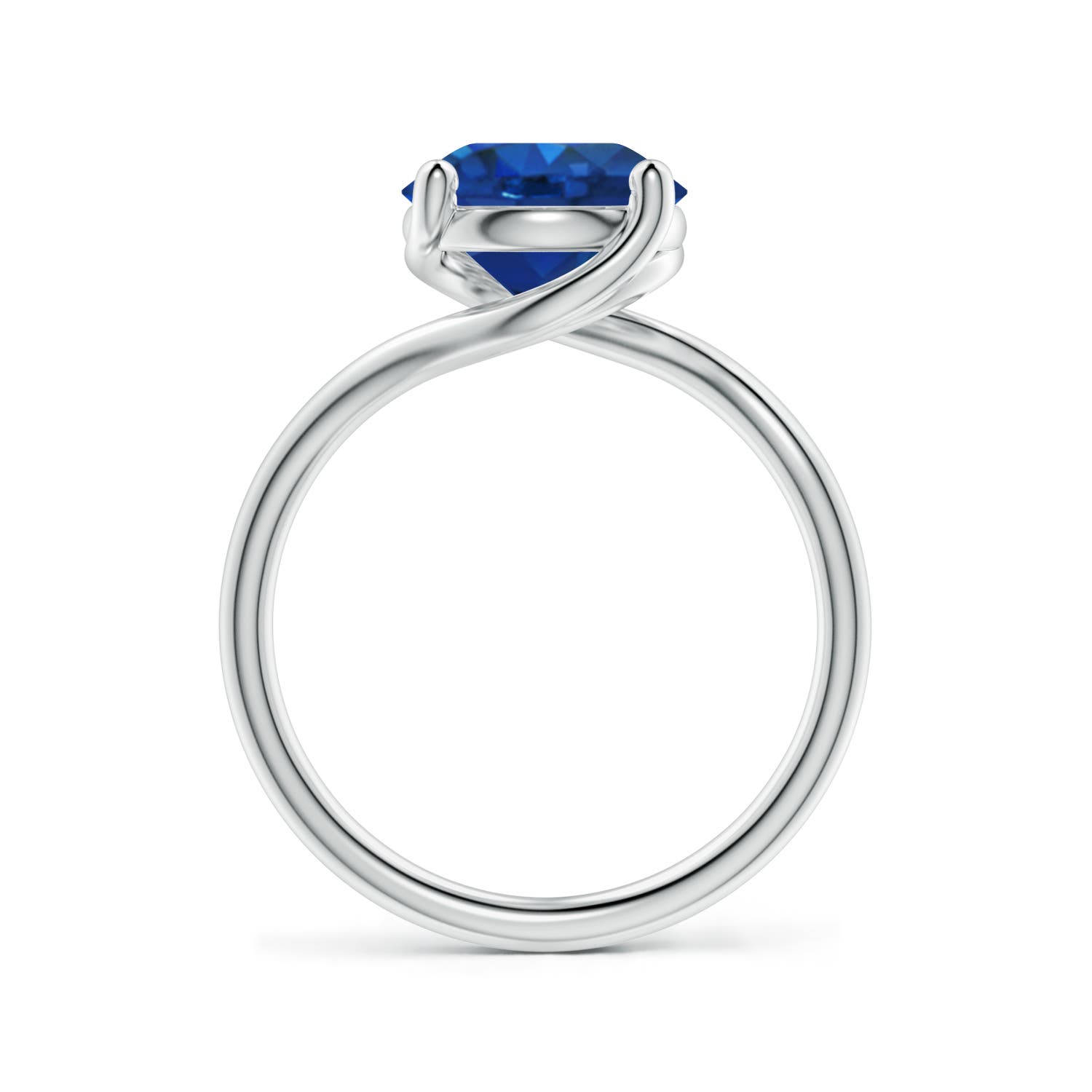 9mm AAA Entwined Vine Round Blue Sapphire Solitaire Engagement Ring in 18K White Gold