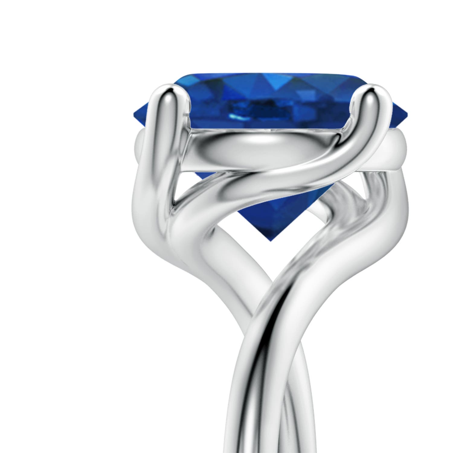 9mm AAA Entwined Vine Round Blue Sapphire Solitaire Engagement Ring in White Gold - side 4