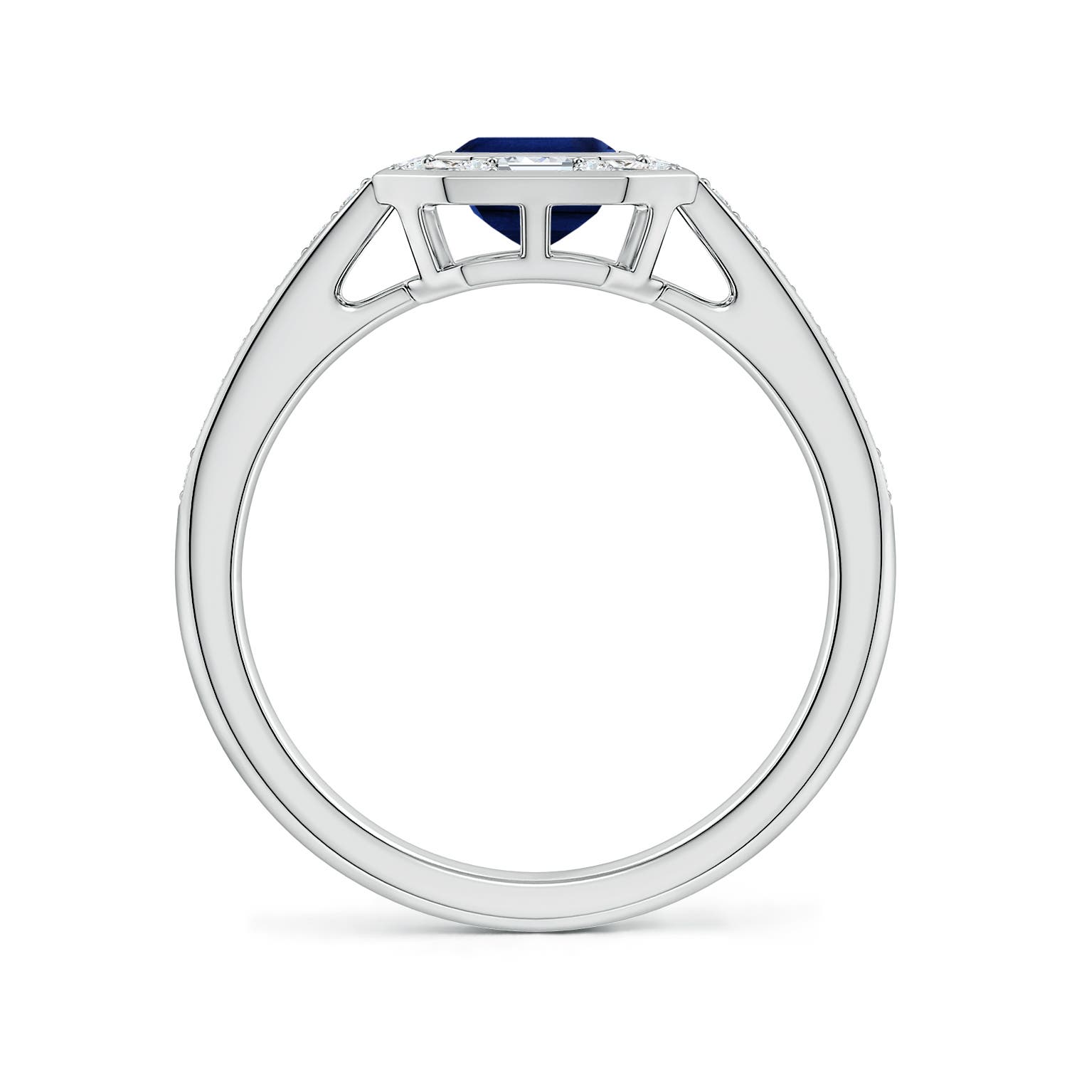 7x5mm AAA Art Deco Style Emerald-Cut Blue Sapphire Multi-Shape Halo Engagement Ring in White Gold - side 2