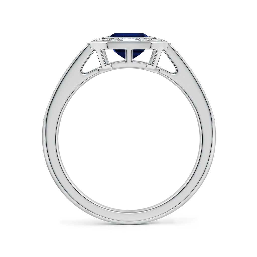 7x5mm AAA Art Deco Style Emerald-Cut Blue Sapphire Multi-Shape Halo Engagement Ring in White Gold - side 199