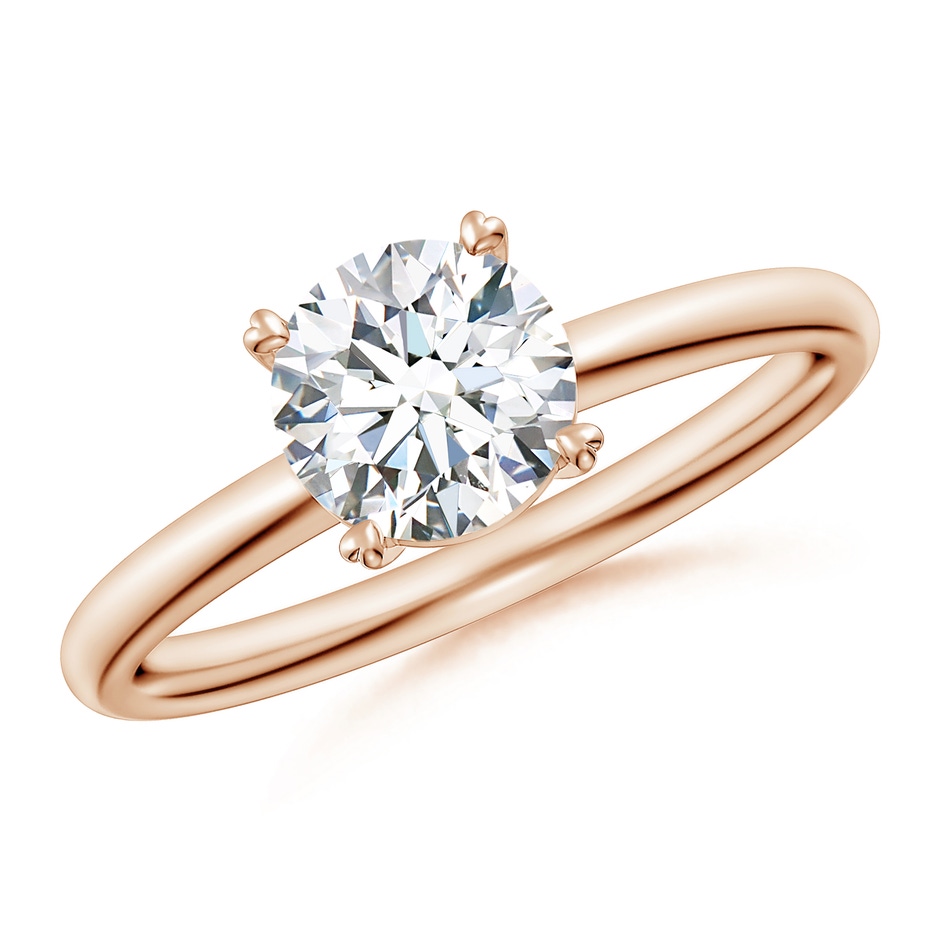 6.4mm GVS2 Round Diamond Solitaire Engagement Ring with Heart-Shaped Prongs in Rose Gold 
