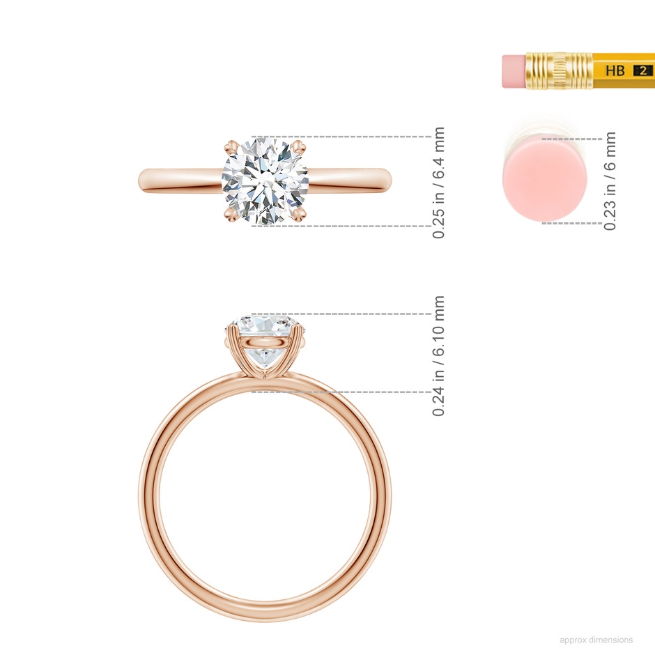 6.4mm GVS2 Round Diamond Solitaire Engagement Ring with Heart-Shaped Prongs in Rose Gold ruler