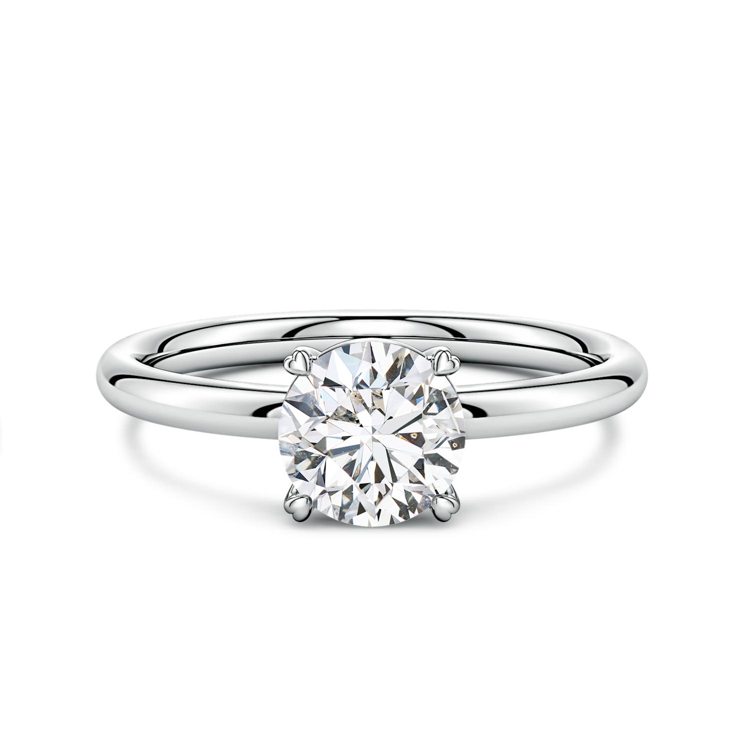 6.4mm HSI2 Round Diamond Solitaire Engagement Ring with Heart-Shaped Prongs in 18CT White Gold
