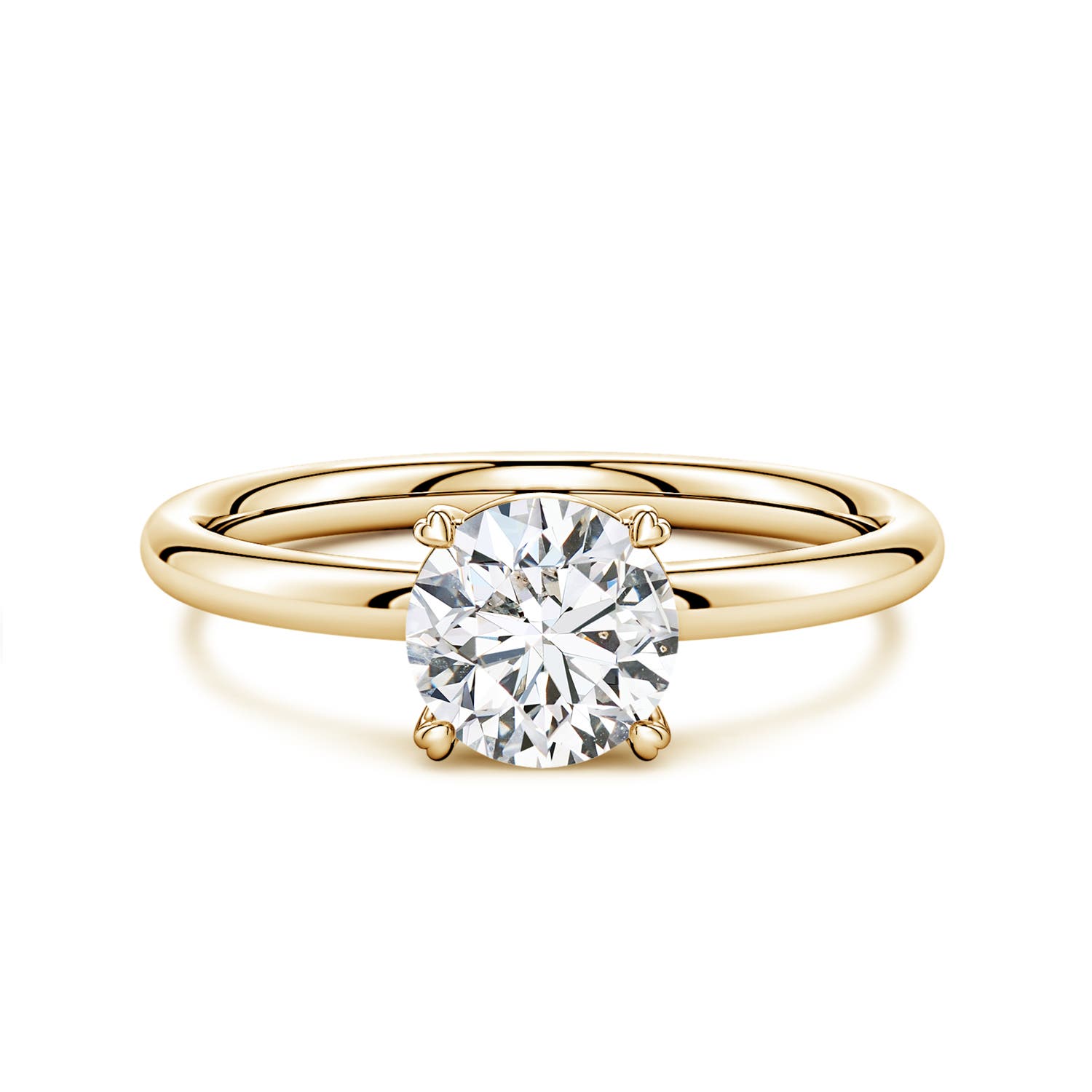6.4mm HSI2 Round Diamond Solitaire Engagement Ring with Heart-Shaped Prongs in 18K Yellow Gold