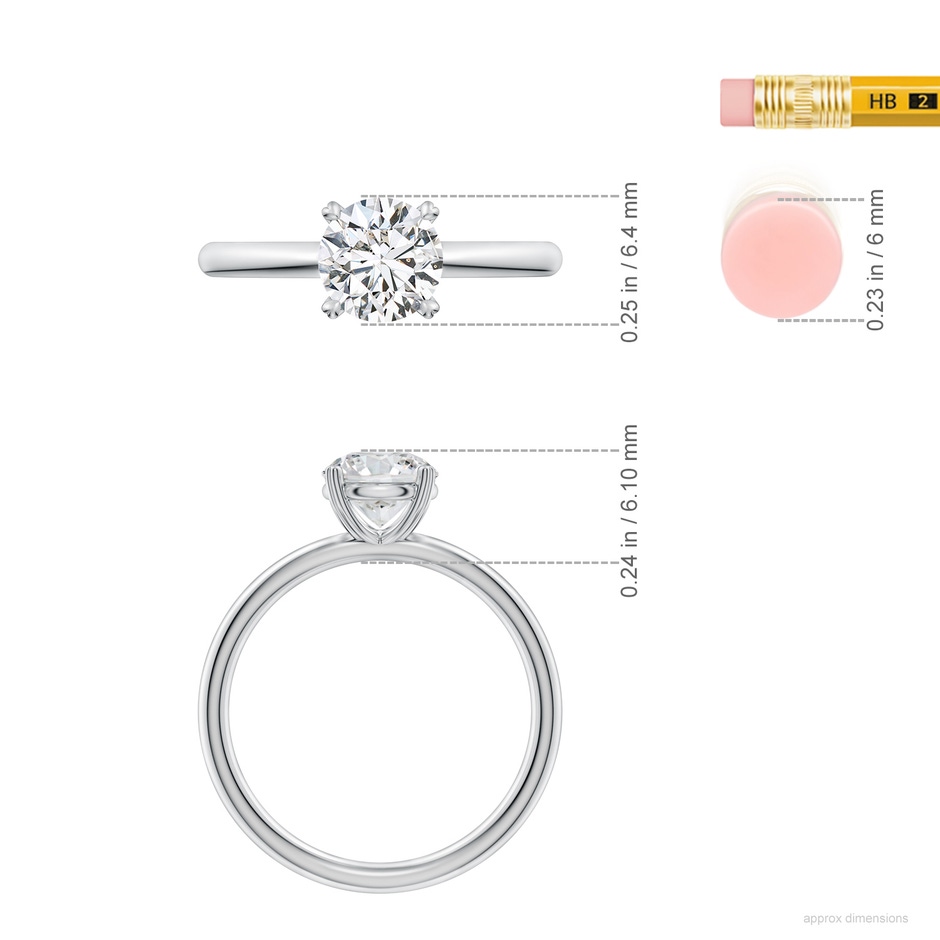 6.4mm HSI2 Round Diamond Solitaire Engagement Ring with Heart-Shaped Prongs in White Gold ruler