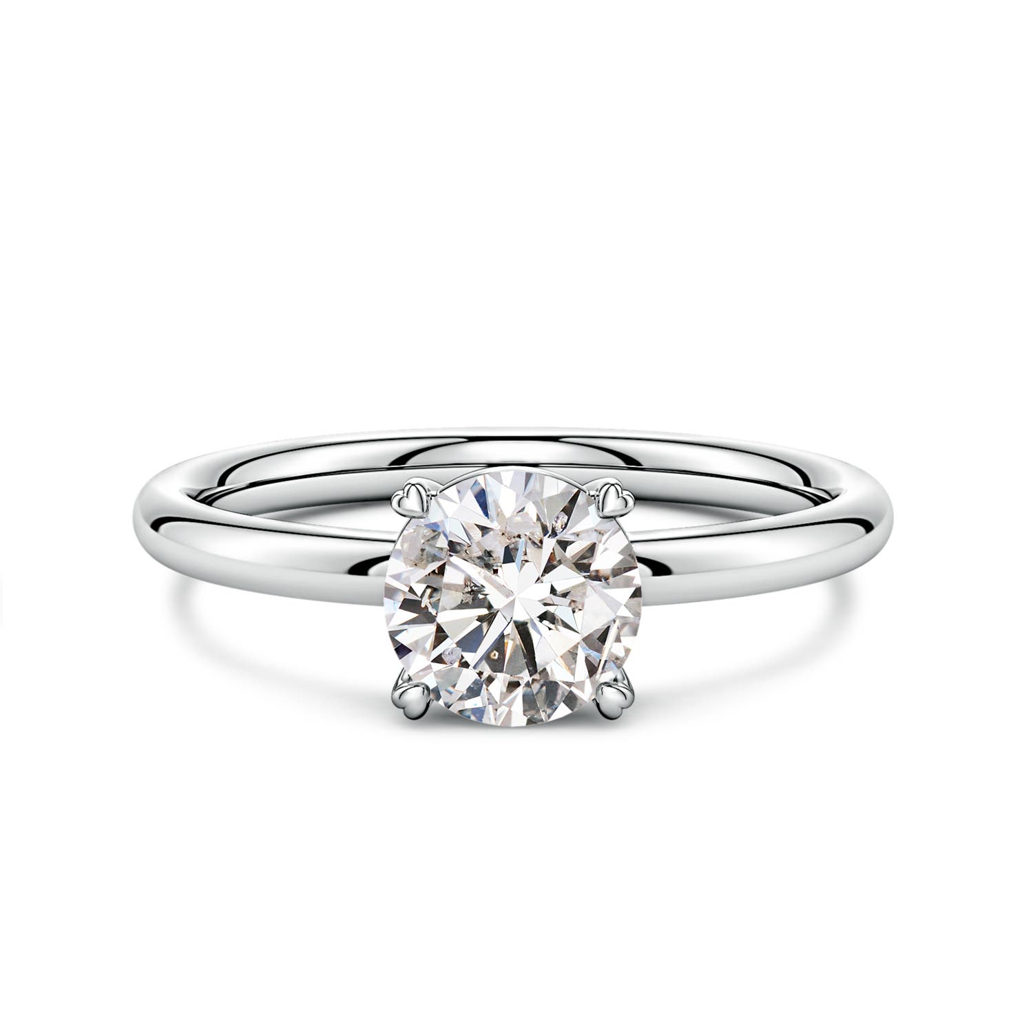 6.4mm IJI1I2 Round Diamond Solitaire Engagement Ring with Heart-Shaped Prongs in 18K White Gold