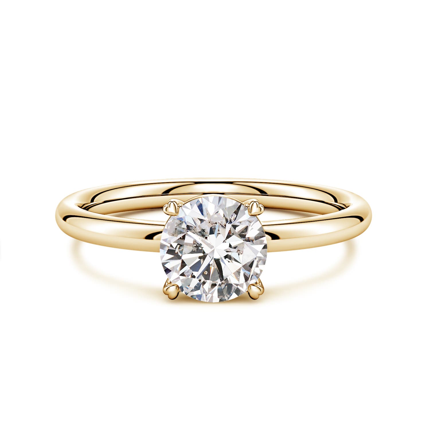 6.4mm IJI1I2 Round Diamond Solitaire Engagement Ring with Heart-Shaped Prongs in Yellow Gold