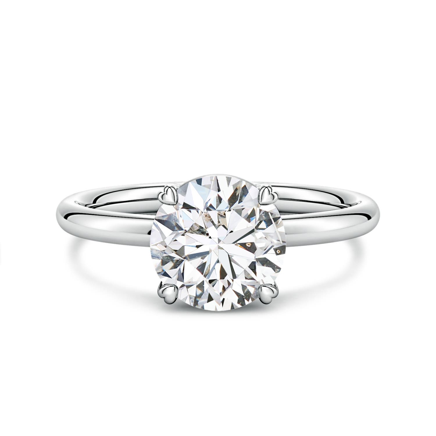8mm HSI2 Round Diamond Solitaire Engagement Ring with Heart-Shaped Prongs in White Gold