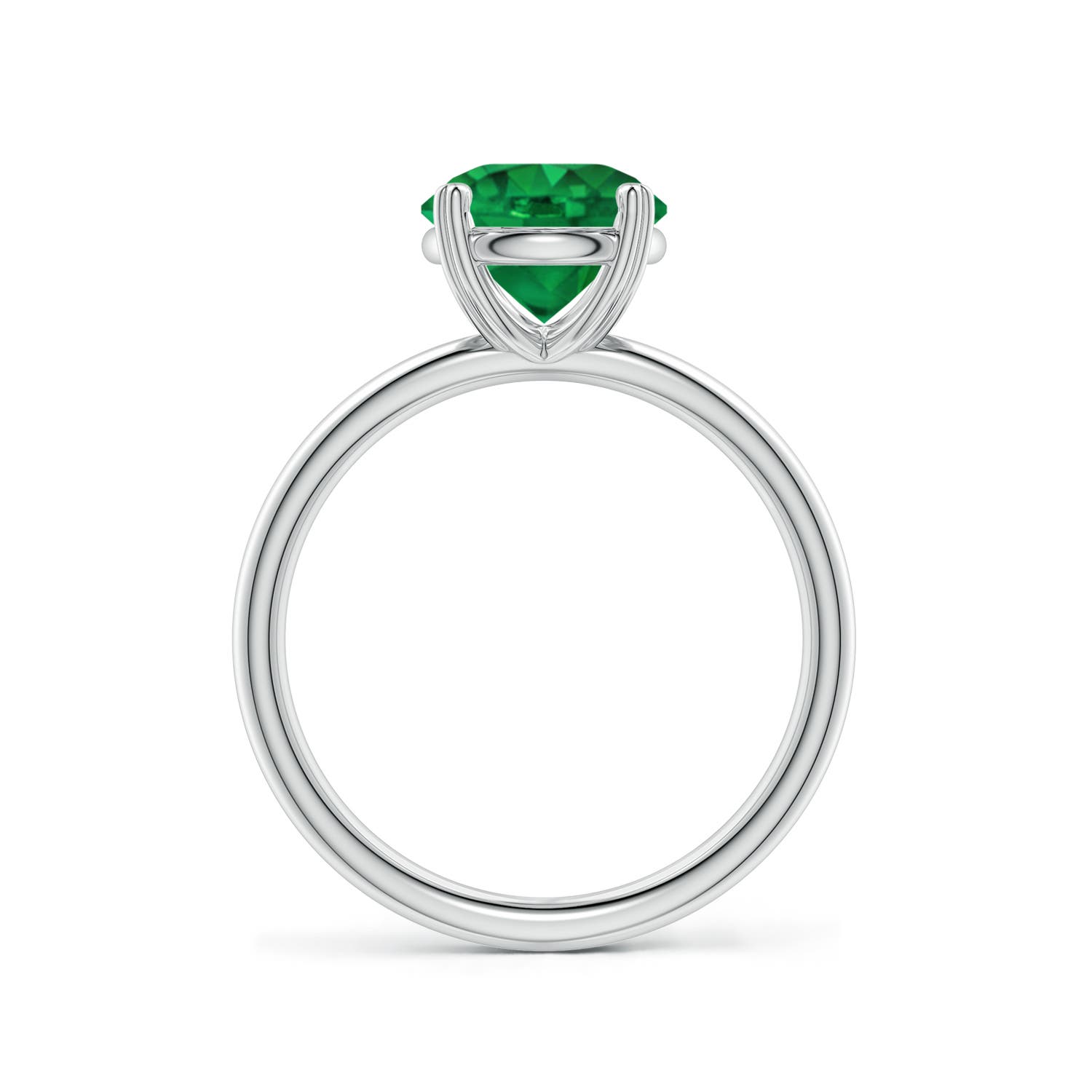6.5mm AAA Round Emerald Solitaire Engagement Ring with Heart-Shaped Prongs in 18K White Gold
