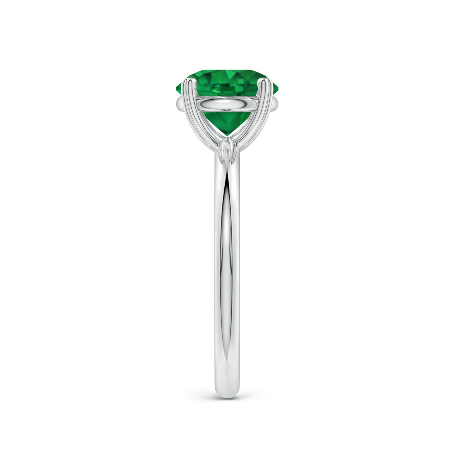 6.5mm AAA Round Emerald Solitaire Engagement Ring with Heart-Shaped Prongs in White Gold - side 3