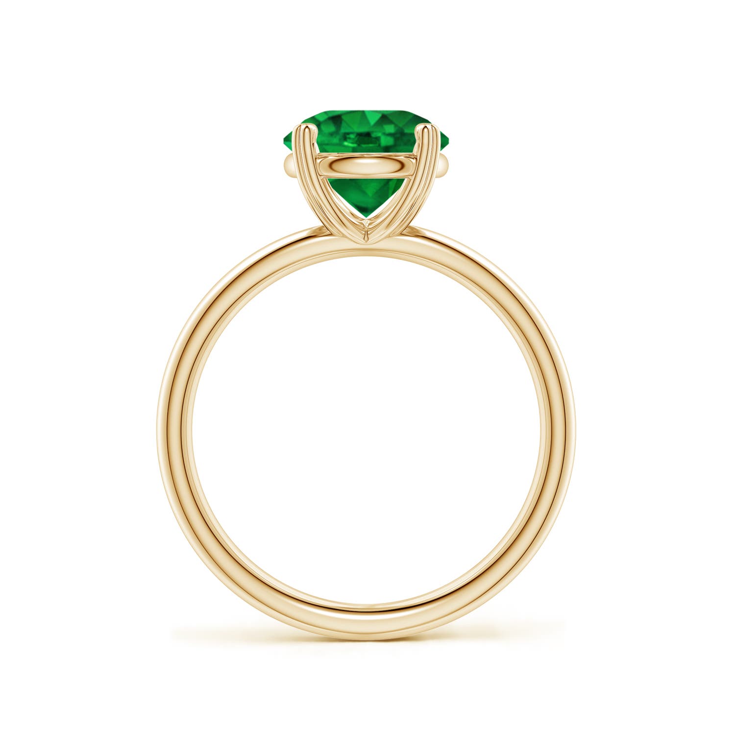 6.5mm AAAA Round Emerald Solitaire Engagement Ring with Heart-Shaped Prongs in Yellow Gold