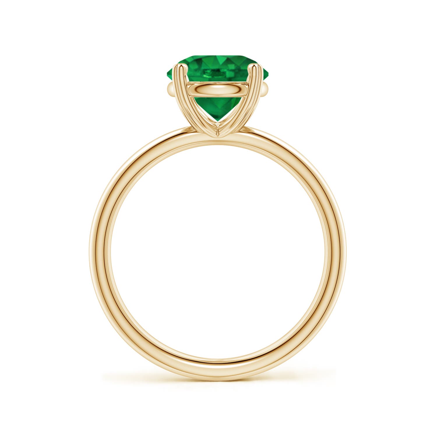 8mm AAA Round Emerald Solitaire Engagement Ring with Heart-Shaped Prongs in Yellow Gold