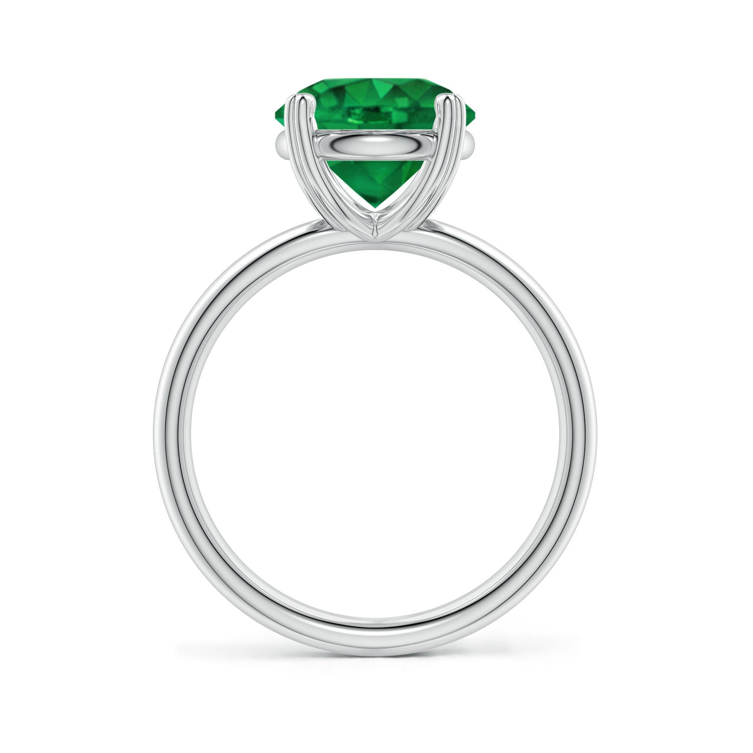 9mm AAA Round Emerald Solitaire Engagement Ring with Heart-Shaped Prongs in White Gold