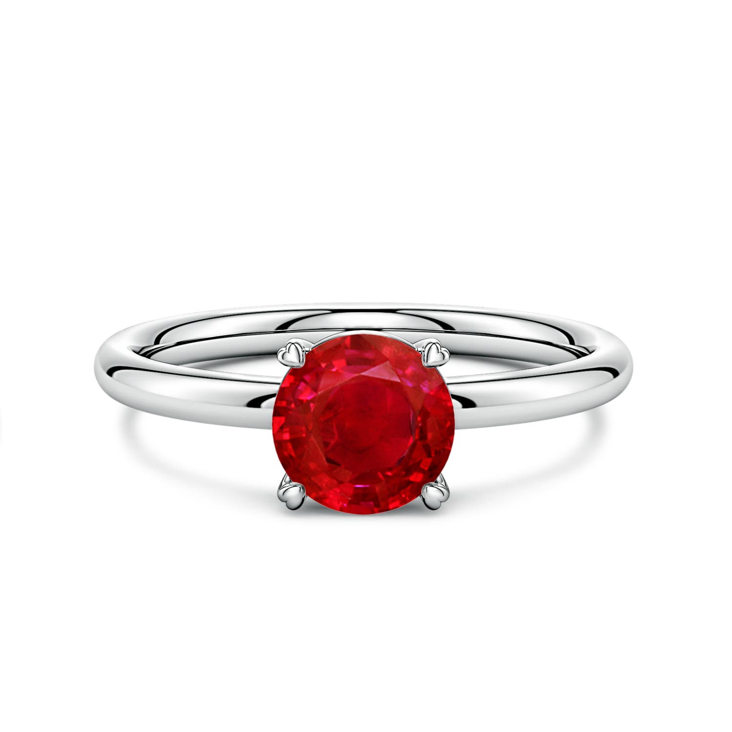 6.5mm AAA Round Ruby Solitaire Engagement Ring with Heart-Shaped Prongs in White Gold