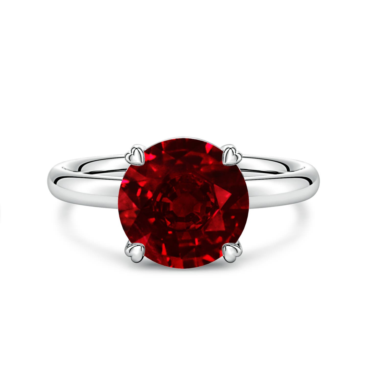 9mm AAAA Round Ruby Solitaire Engagement Ring with Heart-Shaped Prongs in P950 Platinum