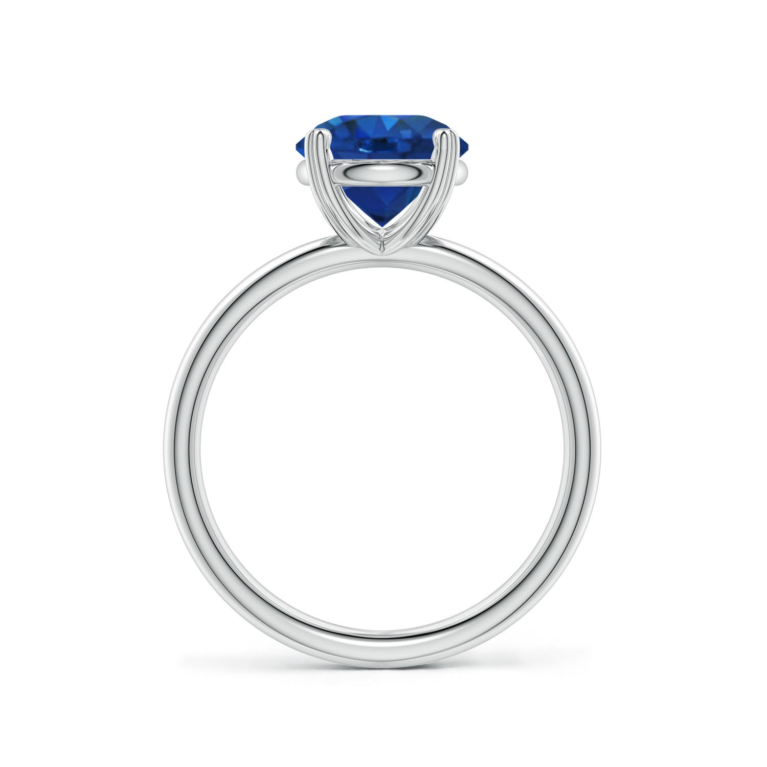 6.5mm AAA Round Blue Sapphire Solitaire Engagement Ring with Heart-Shaped Prongs in 18K White Gold