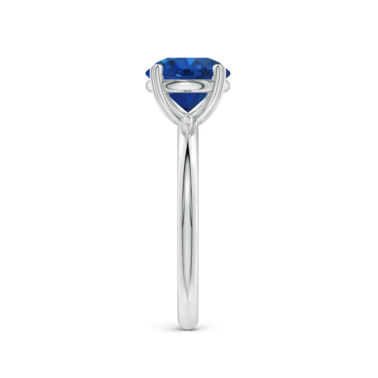 6.5mm AAA Round Blue Sapphire Solitaire Engagement Ring with Heart-Shaped Prongs in White Gold - side 3