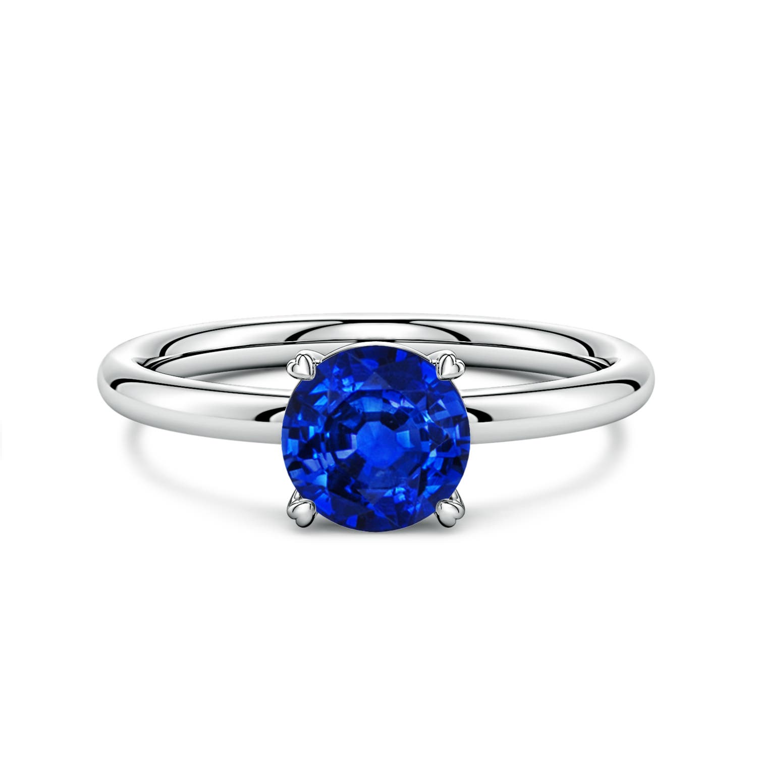 6.5mm AAAA Round Blue Sapphire Solitaire Engagement Ring with Heart-Shaped Prongs in White Gold