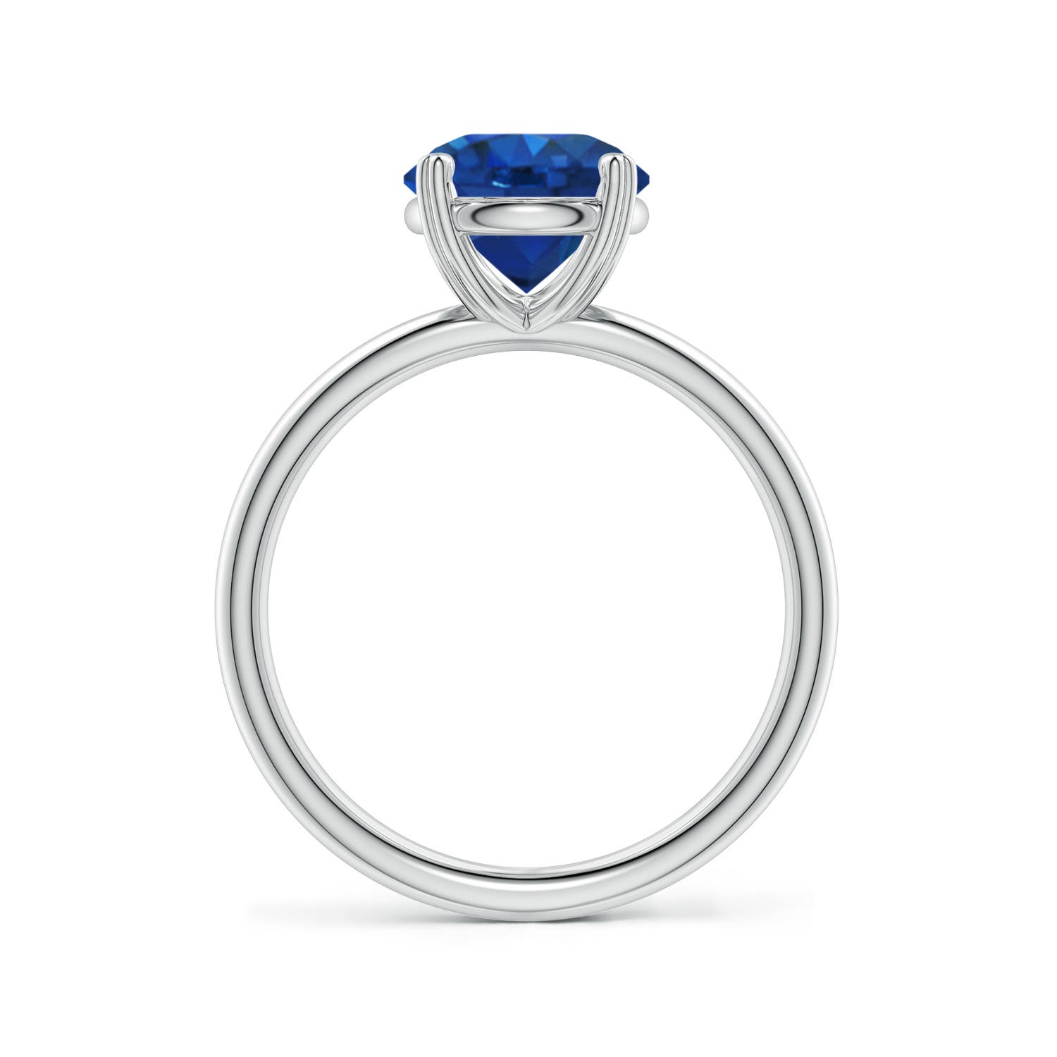 8mm AAA Round Blue Sapphire Solitaire Engagement Ring with Heart-Shaped Prongs in White Gold