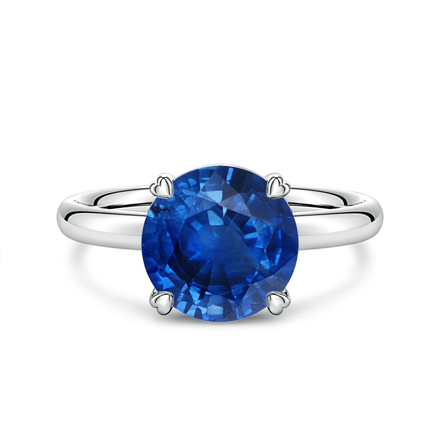 9mm AAA Round Blue Sapphire Solitaire Engagement Ring with Heart-Shaped Prongs in White Gold
