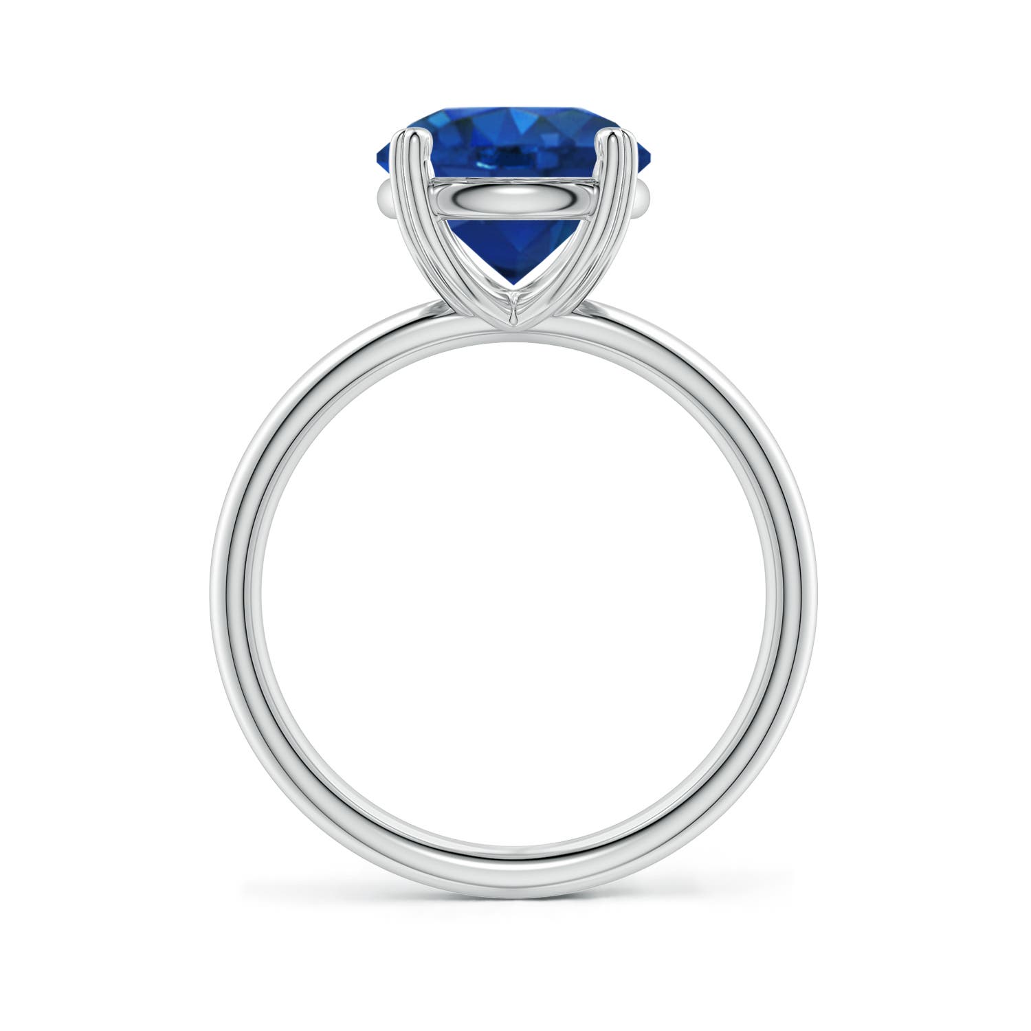 9mm AAA Round Blue Sapphire Solitaire Engagement Ring with Heart-Shaped Prongs in White Gold