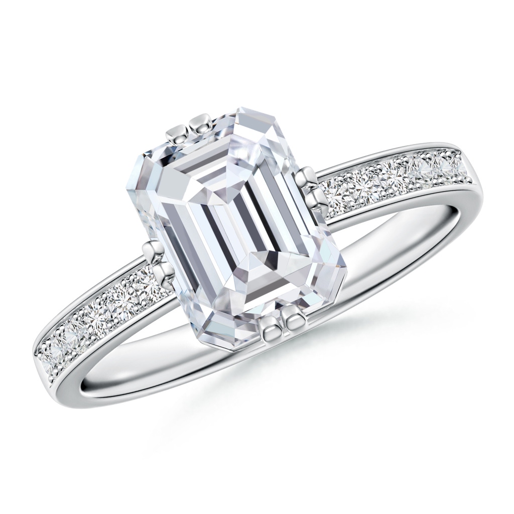 8.5x6.5mm HSI2 Emerald-Cut Diamond Engagement Ring with Double Flat Prongs in White Gold