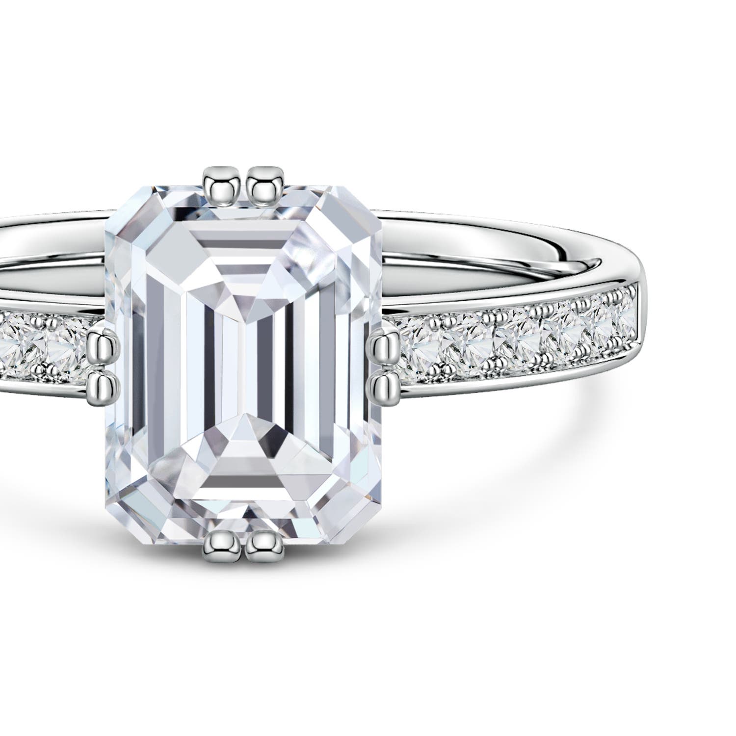 8.5x6.5mm HSI2 Emerald-Cut Diamond Engagement Ring with Double Flat Prongs in White Gold - side 4