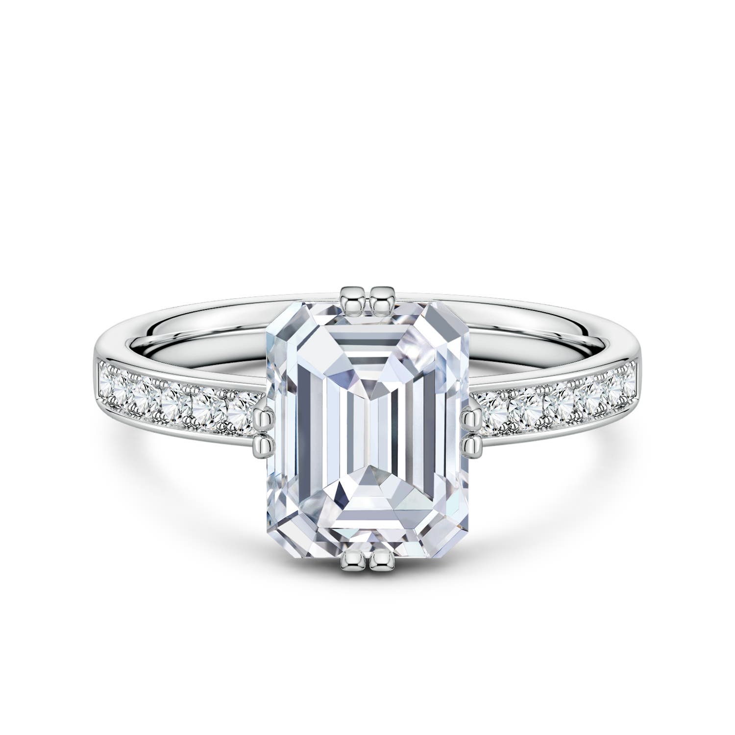 Angara 3.06 CTW Emerald-Cut Diamond Engagement Ring with Double Flat Prongs in 18K White Gold
