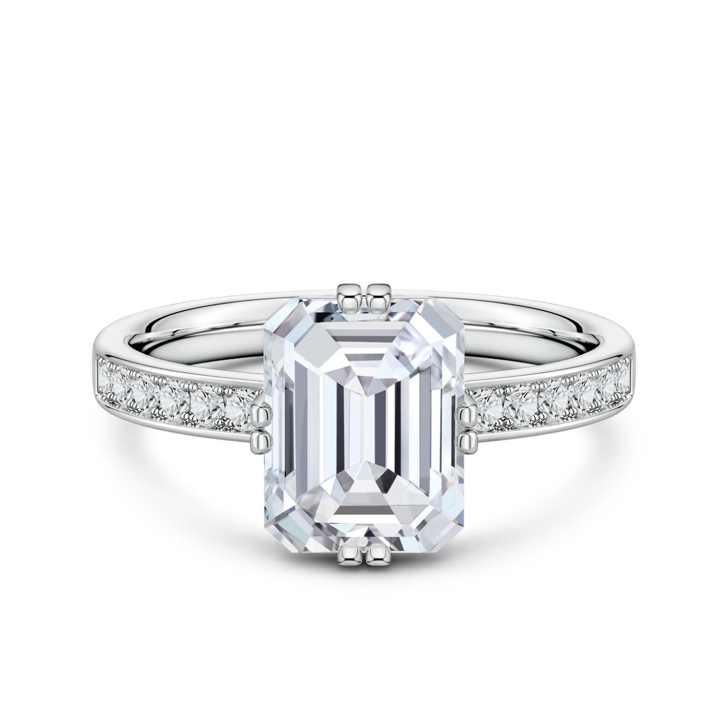 9x7mm HSI2 Emerald-Cut Diamond Engagement Ring with Double Flat Prongs in White Gold