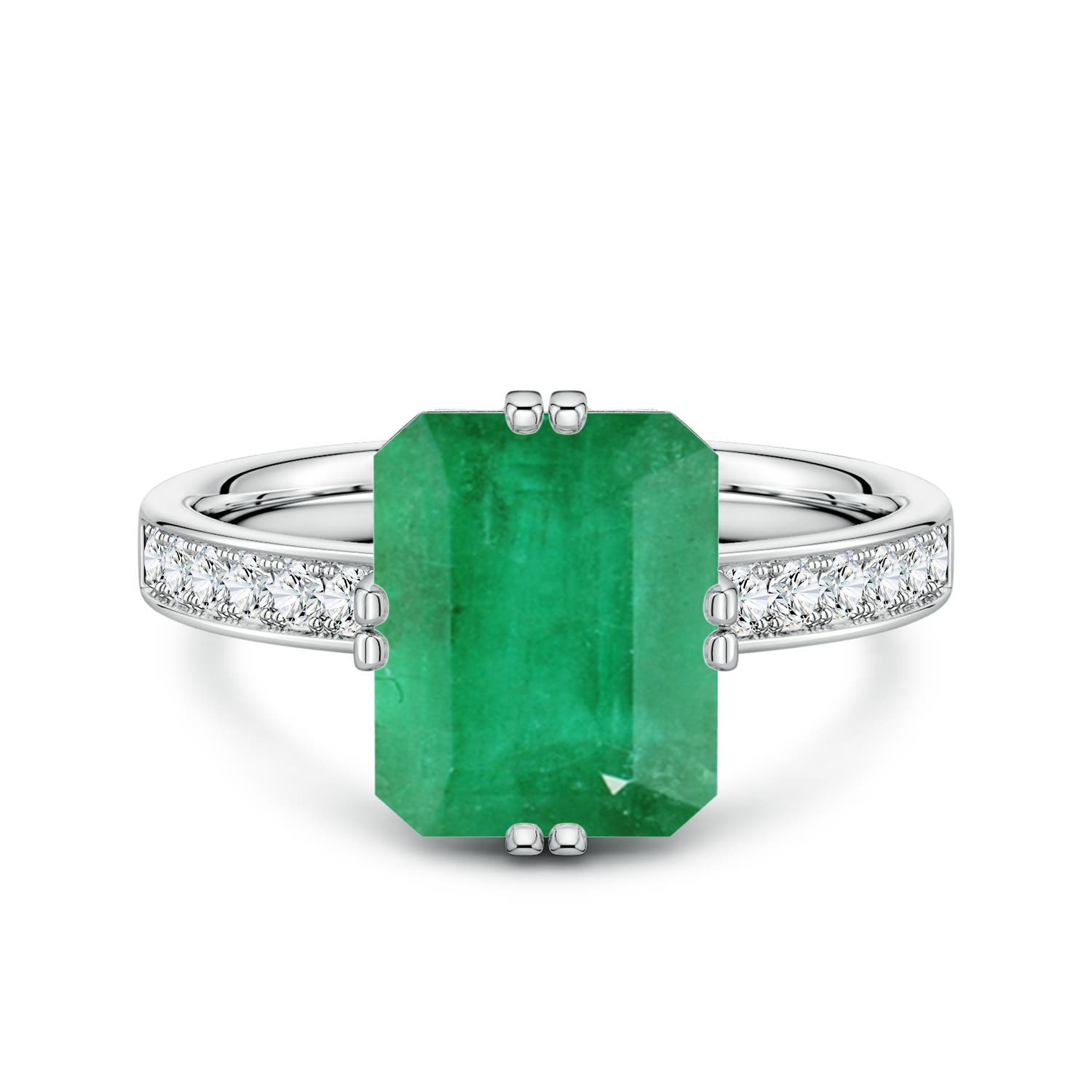 10x8mm A Emerald-Cut Emerald Engagement Ring with Double Flat Prongs in P950 Platinum