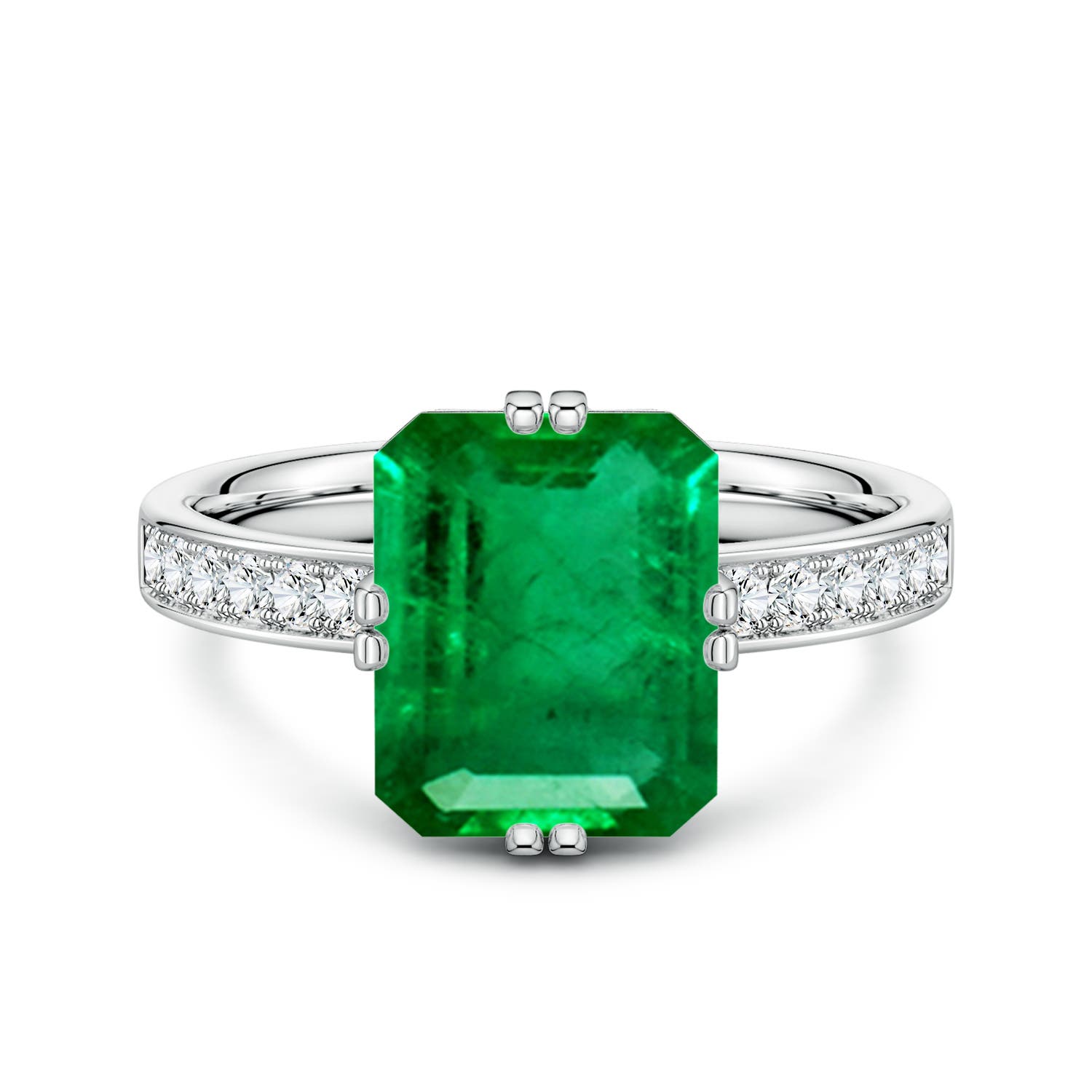 10x8mm AAA Emerald-Cut Emerald Engagement Ring with Double Flat Prongs in White Gold