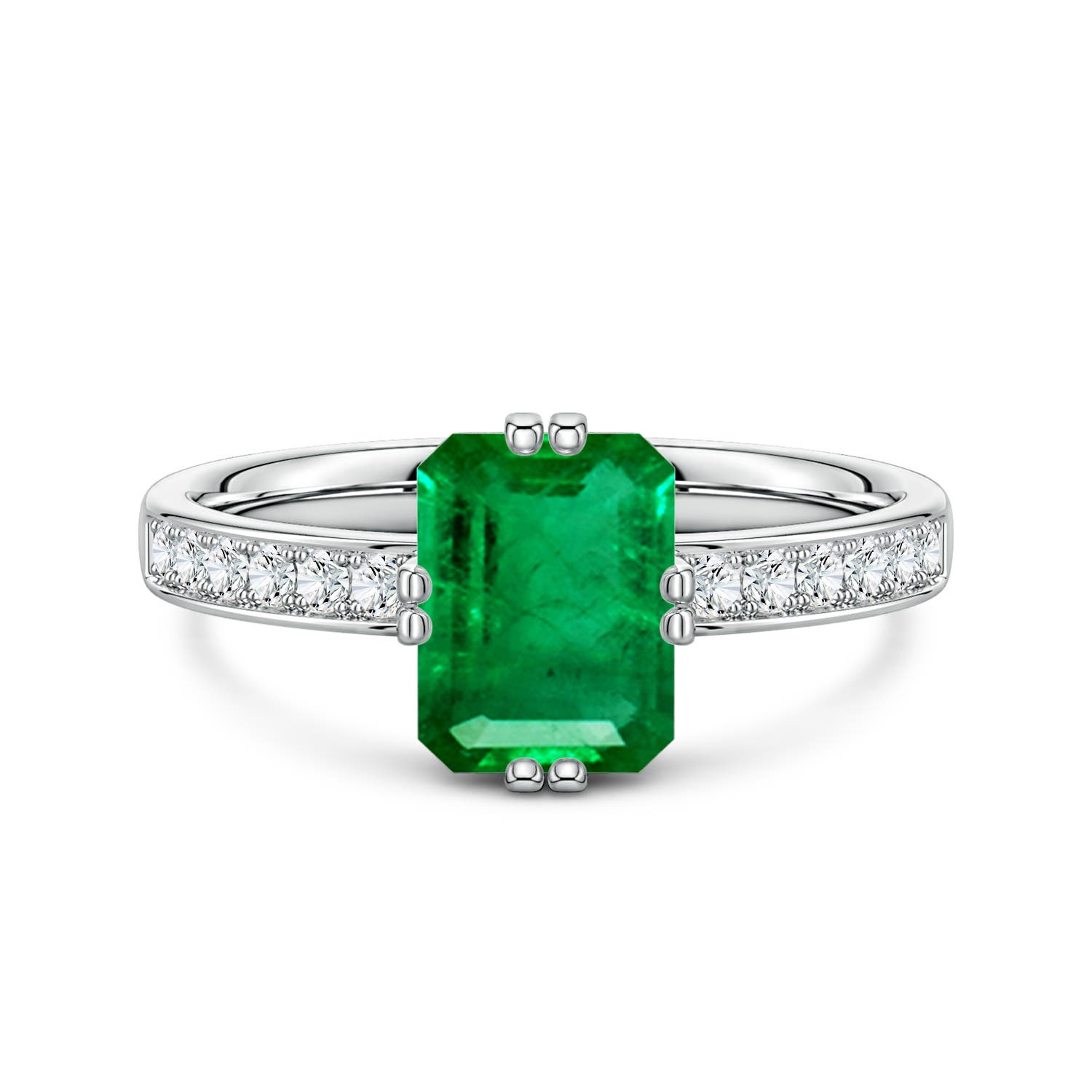 8x6mm AAA Emerald-Cut Emerald Engagement Ring with Double Flat Prongs in 18CT White Gold