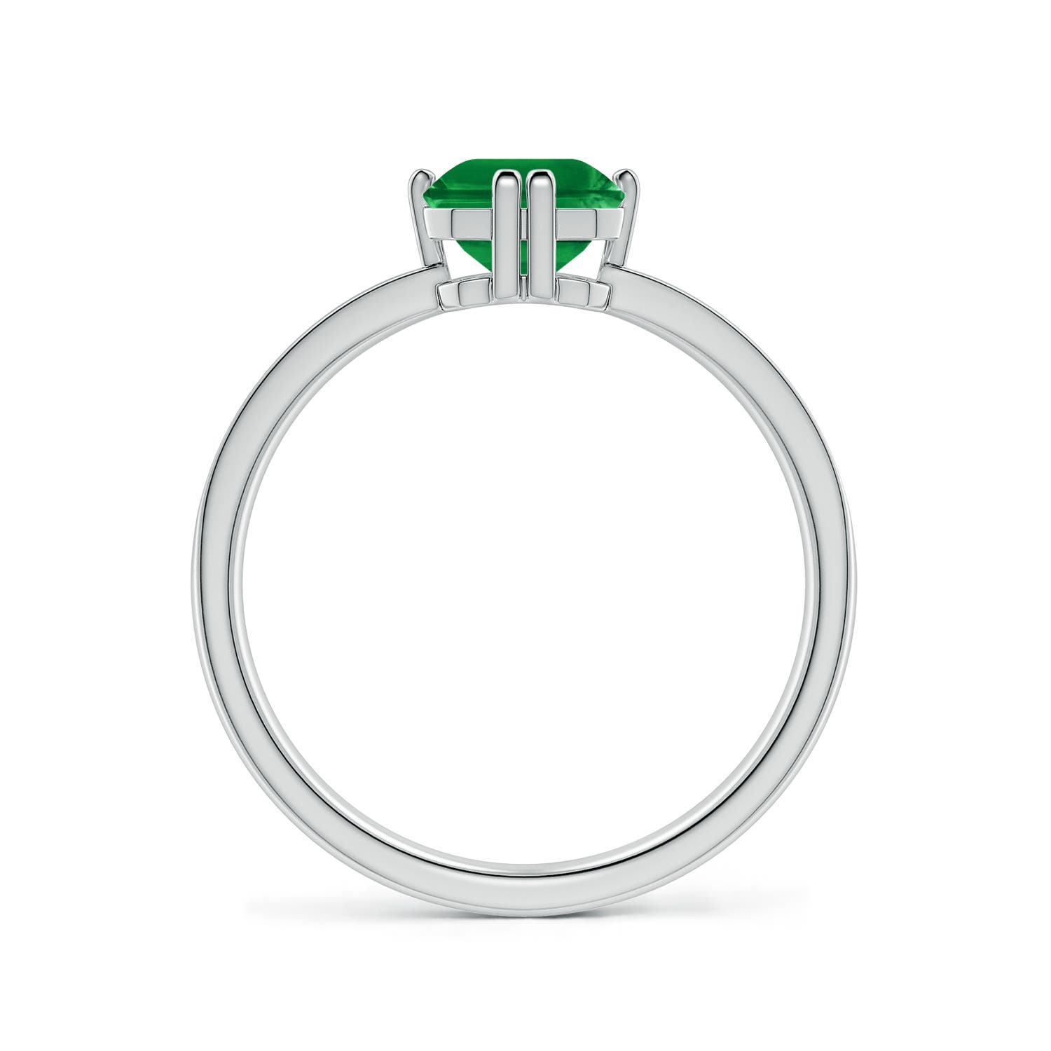 8x6mm AAA Emerald-Cut Emerald Engagement Ring with Double Flat Prongs in White Gold - side 2
