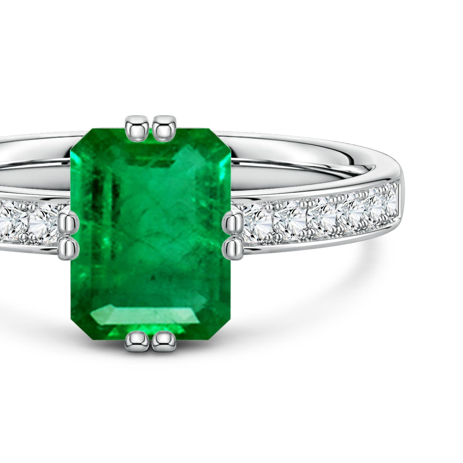 8x6mm AAA Emerald-Cut Emerald Engagement Ring with Double Flat Prongs in White Gold - side 4
