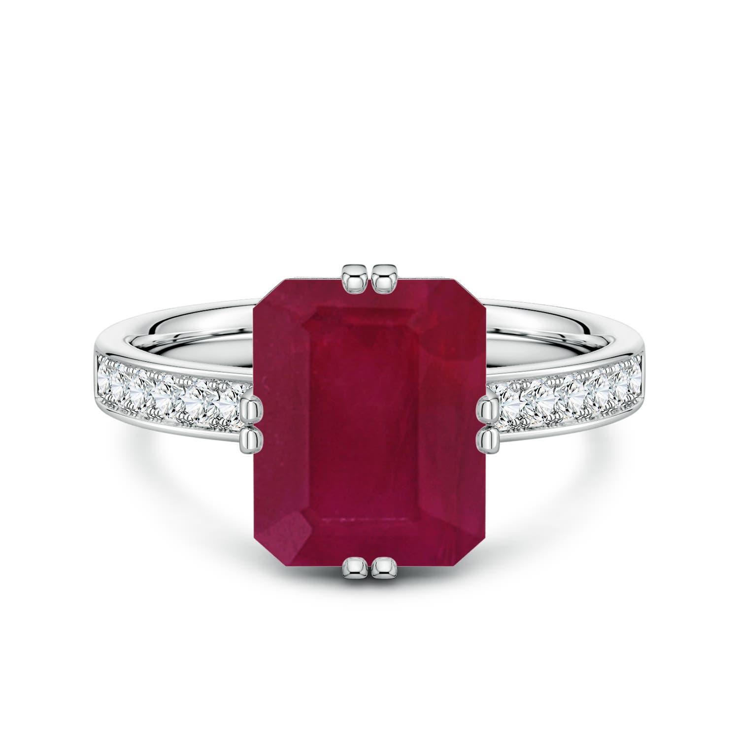 Angara 4.22 Ctw Emerald-cut Ruby Engagement Ring With Double Flat Prongs In Metallic