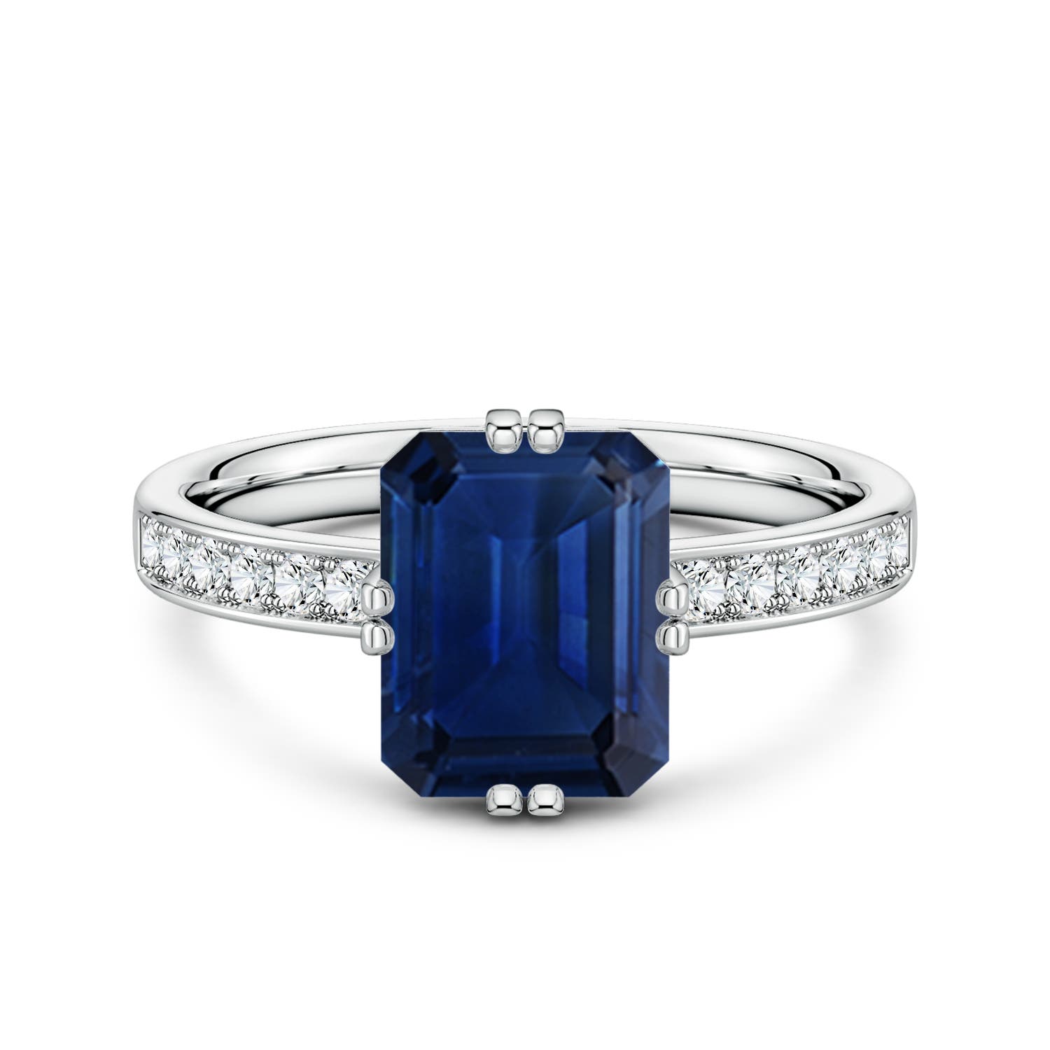 Blueサファイア Semi Bezel-Set Emerald-Cut Blue Sapphire Solitaire Engagement Ring