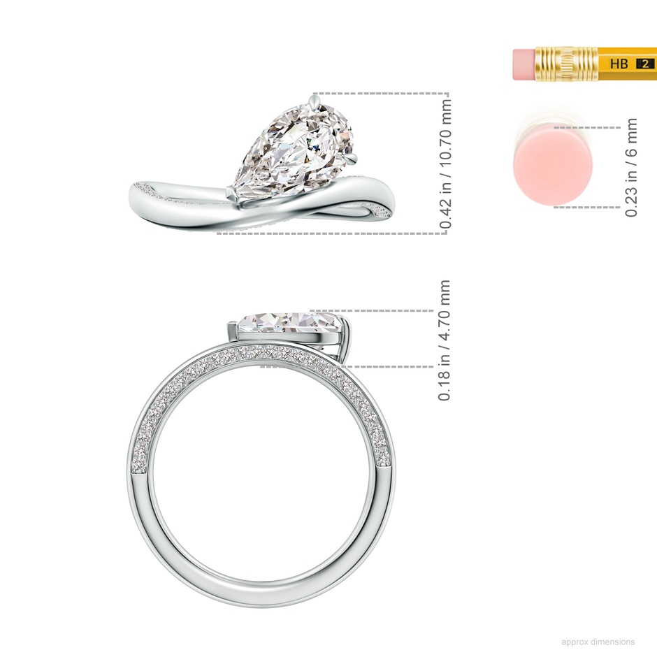 10x6.5mm IJI1I2 Angled Pear Diamond Curved Solitaire Engagement Ring in White Gold ruler