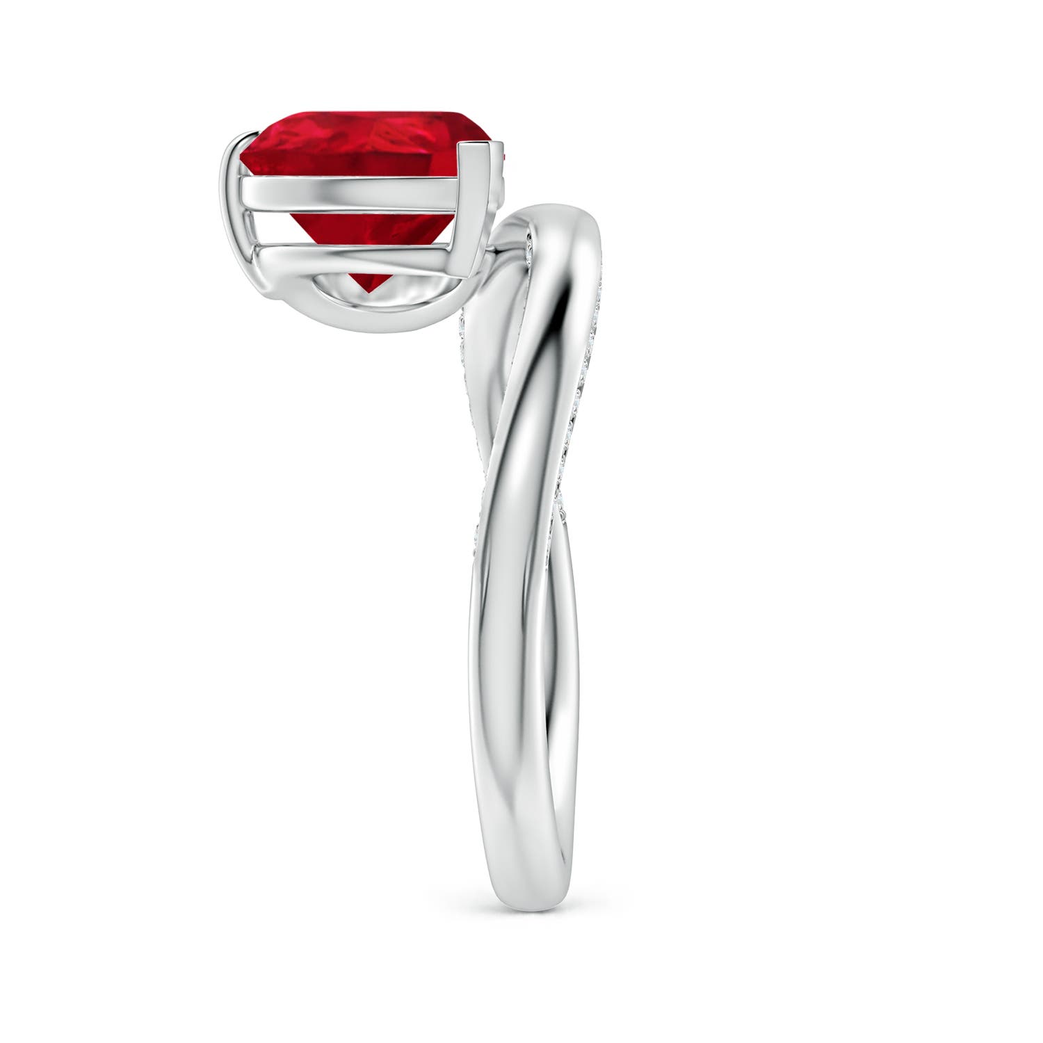 Angled Pear Ruby Curved Solitaire Engagement Ring