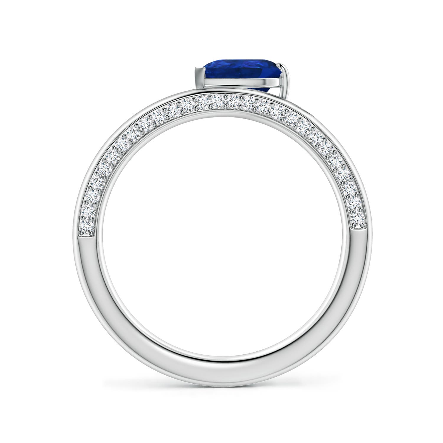 7x5mm AAA Angled Pear Blue Sapphire Curved Solitaire Engagement Ring in White Gold