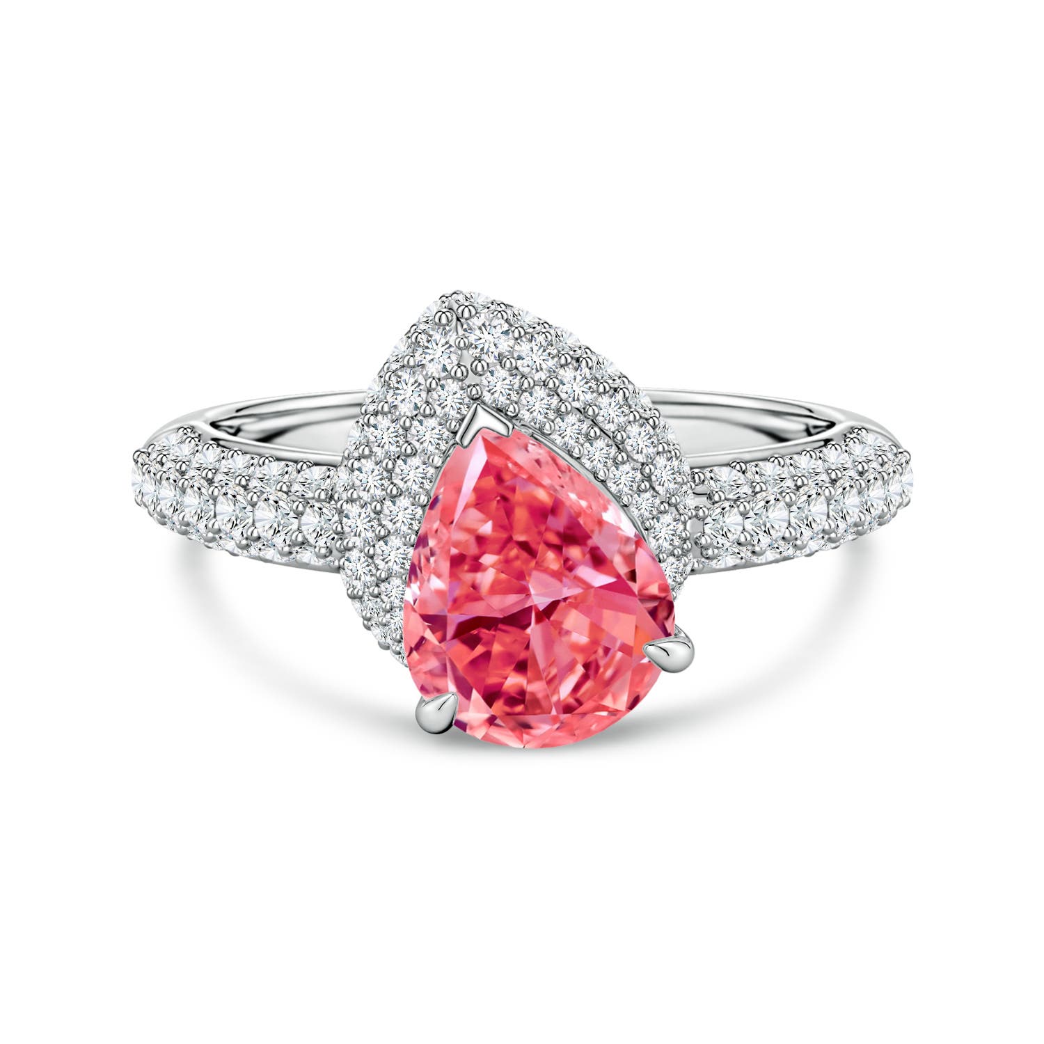 9.5x6mm AAAA Pear Fancy Intense Pink Diamond Engagement Ring with Offset Halo in White Gold