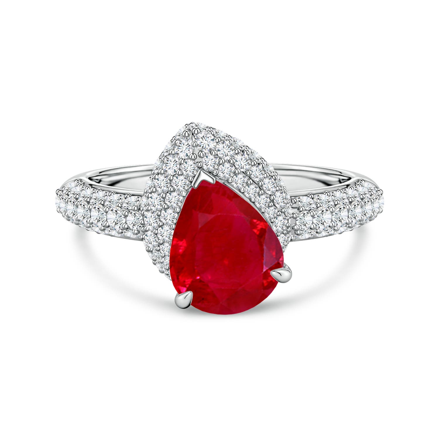 Pear Ruby Engagement Ring with Offset Halo