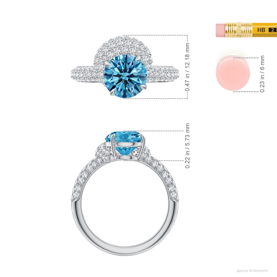 8mm AAAA Round Fancy Intense Blue Diamond Engagement Ring with Offset Halo in White Gold ruler