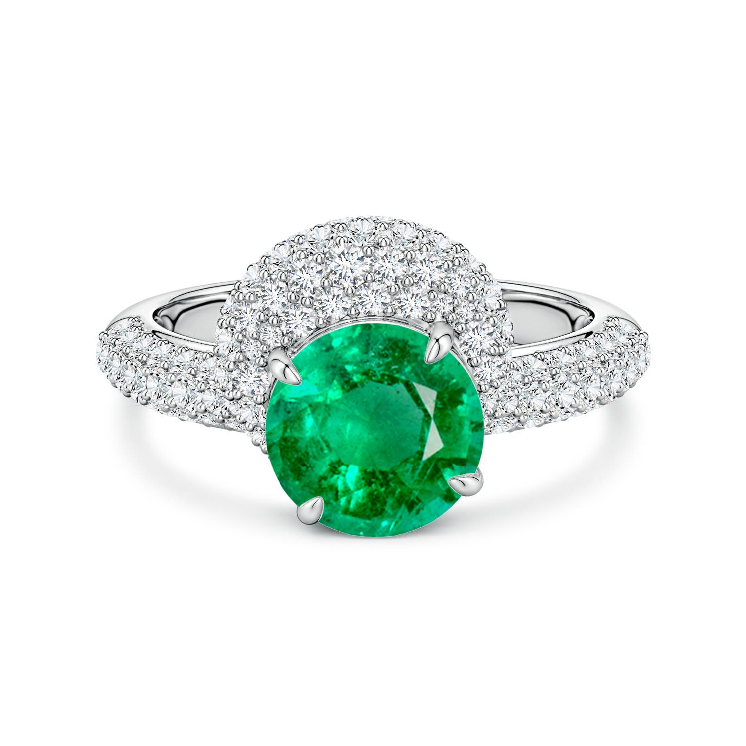 8mm AAA Round Emerald Engagement Ring with Offset Halo in White Gold