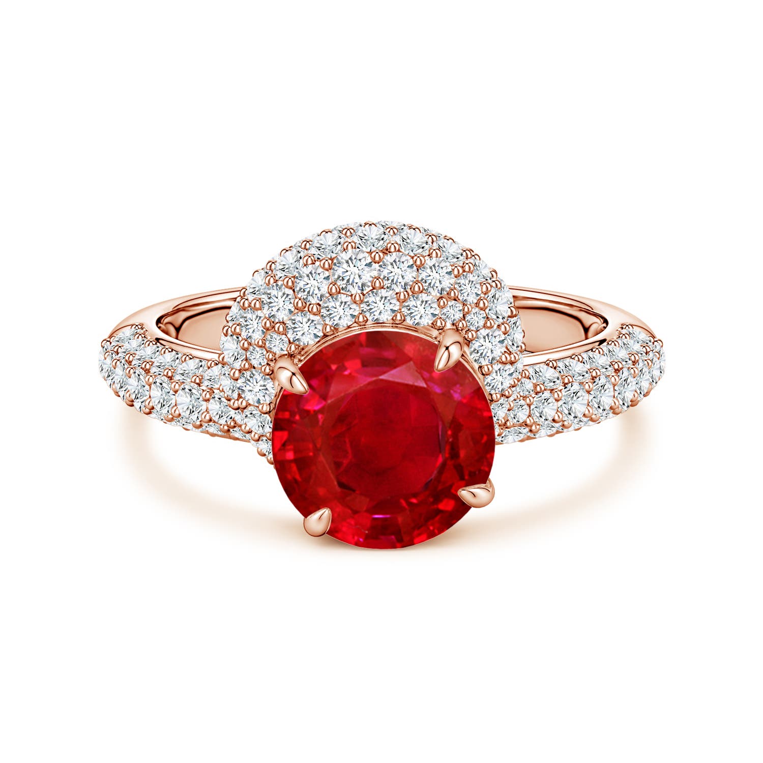 8mm AAA Round Ruby Engagement Ring with Offset Halo in Rose Gold